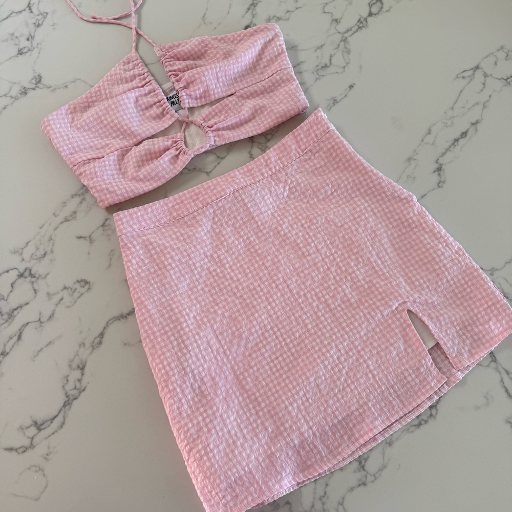 Princess Polly Pink Gingham Seersucker Skirt Set
